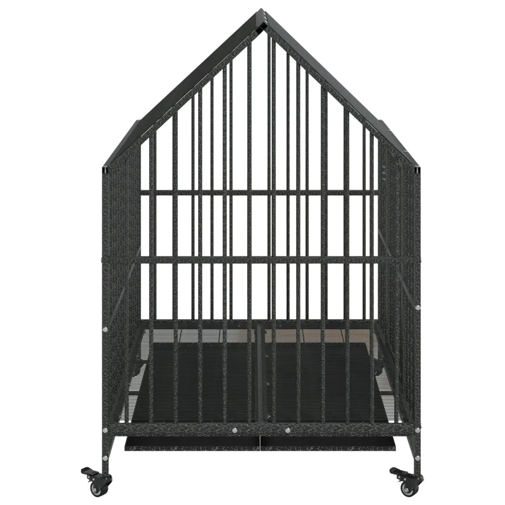 Gabbia per Cani con Ruote Nera in Acciaio Zincato CFW4251046