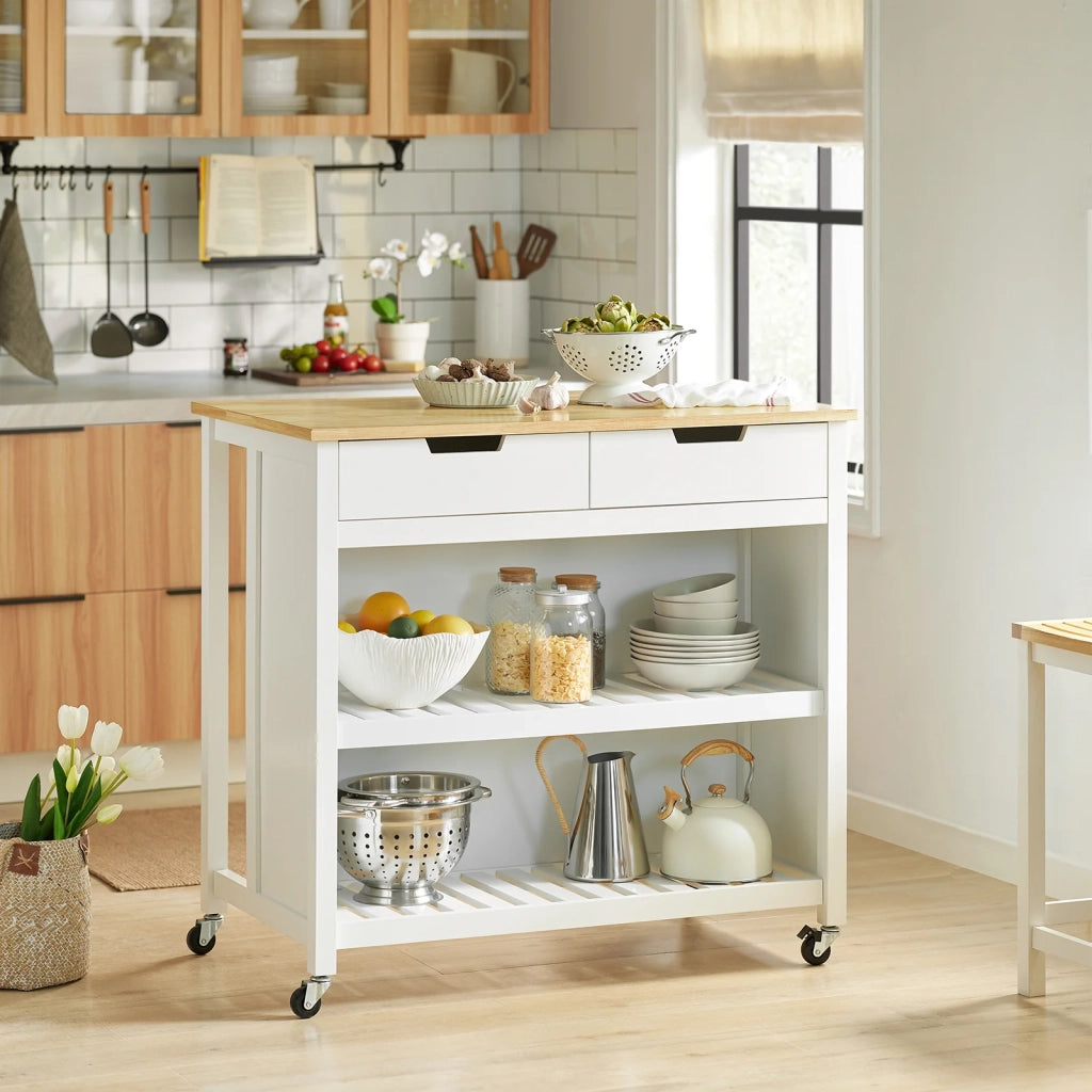 Penisola Cucina Piano di Lavoro per Cucina con 2 cassetti a 2 Ripiani L100*P60*A94CM Bianco FKW74-WN