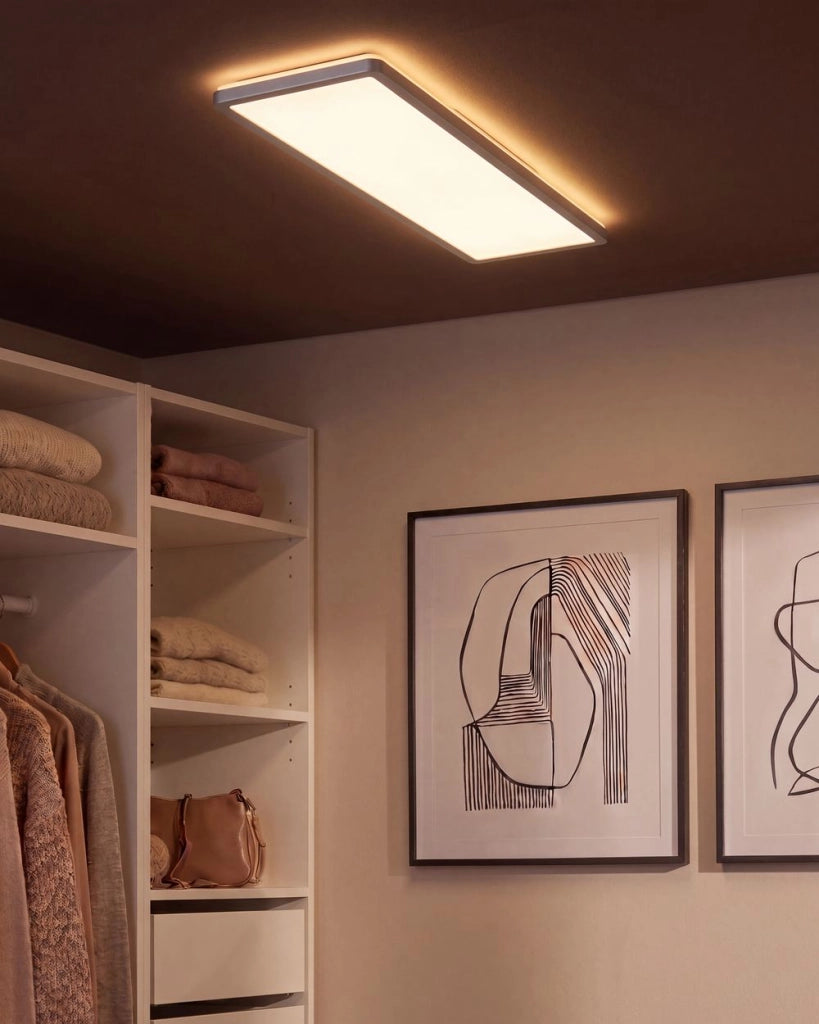 Plafoniera LED Argento a Pannello con Telecomando per Montaggio a Soffitto