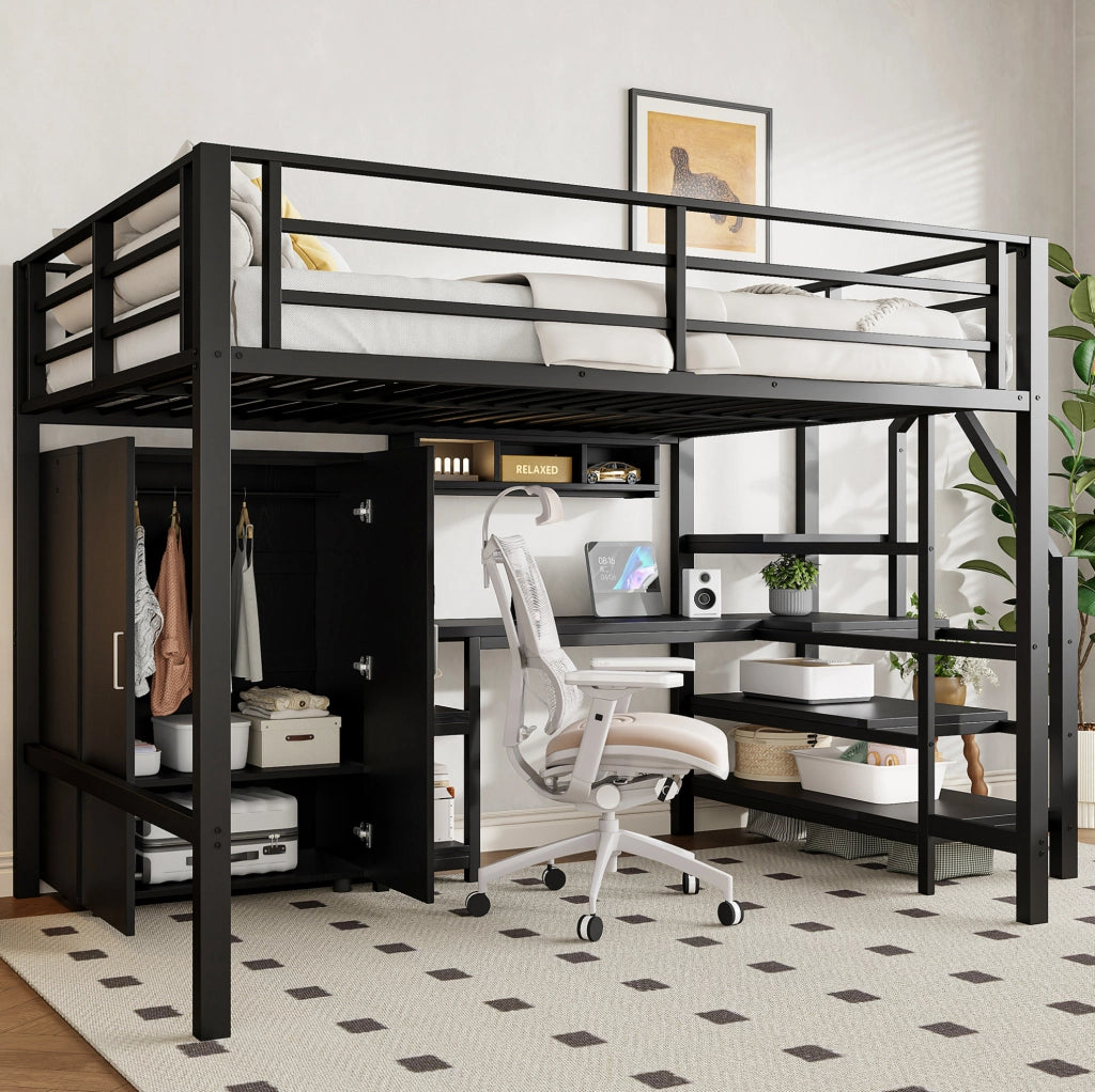 Letto a soppalco per bambini 140x200 cm con scrivania nero
