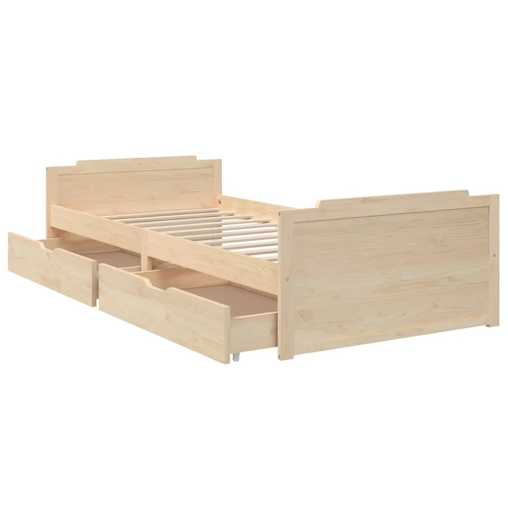 Letto singolo | Letto per adulti | Giroletto con Cassetti in Legno Massello di Pino 90x200 cm