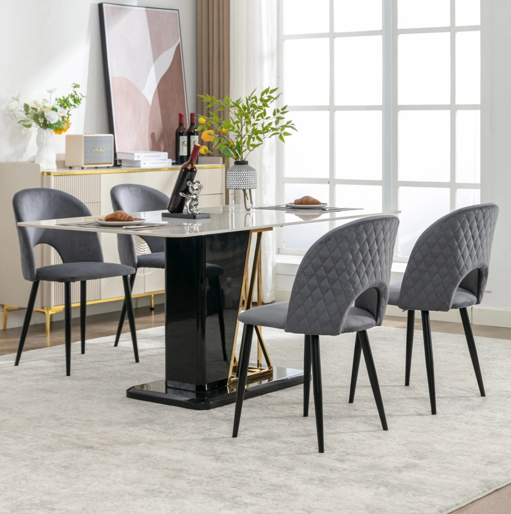 Set di 4 sedie imbottite in velluto grigio con gambe regolabili