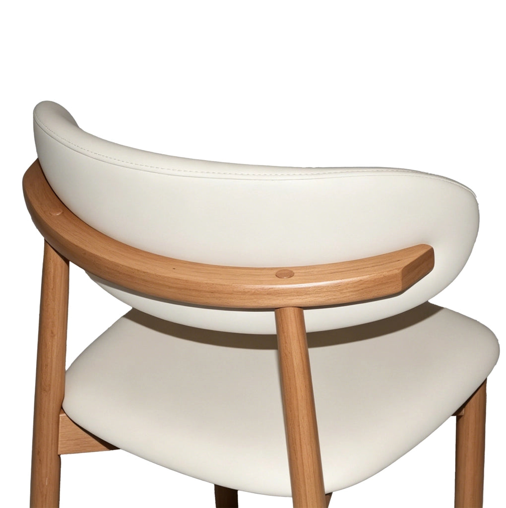 Set di 2 sedie da pranzo con schienale ergonomico in legno di quercia e rivestimento in PU bianco