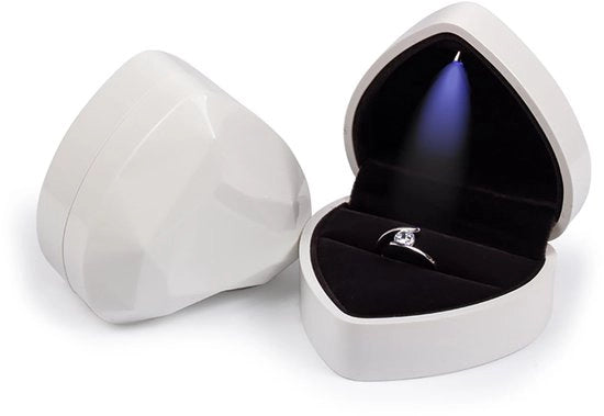 Cassa da regalo a forma di cuore, con LED, contenitore per l'anello di fidanzamento, contenitore per gioielli, regalo, proposta di matrimonio, matrimonio, San Valentino, anniversario, Natale, Madre, Giorno del Ringraziamento (bianco).