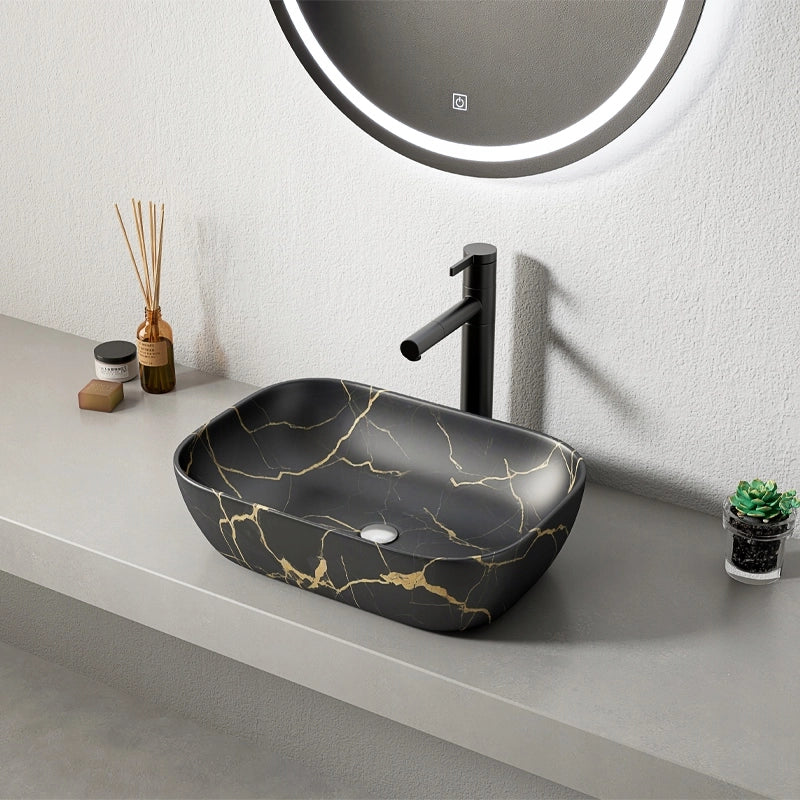 LAVABO DA APPOGGIO NERO OPACO MARMO CON VENE OVAL CERAMICA LOFT  46,5x33 CM