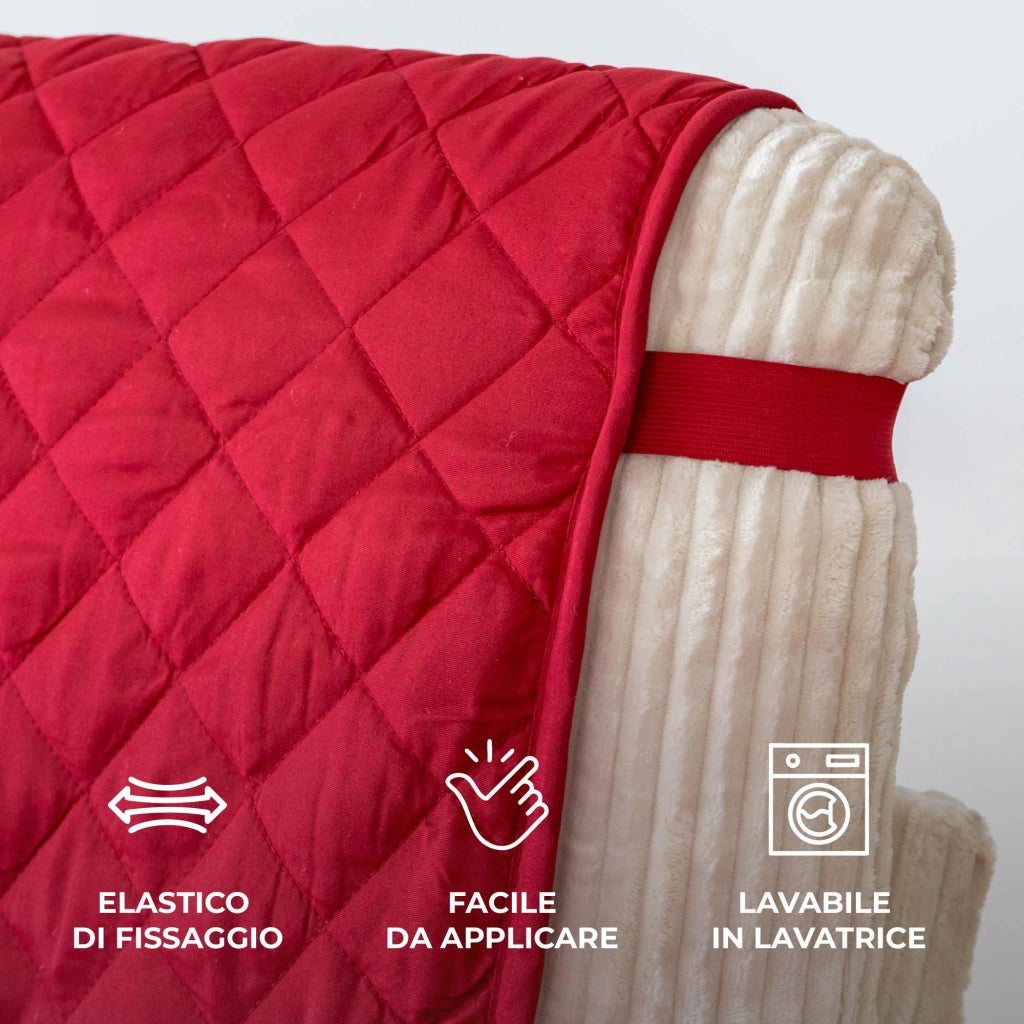 Copridivano Con Braccioli Antimacchia Trapuntato Protettore Impermeabile Salvadivano Idrorepellente Imbottito Con Elastico Antiscivolo Bordeaux - Divano 3 posti