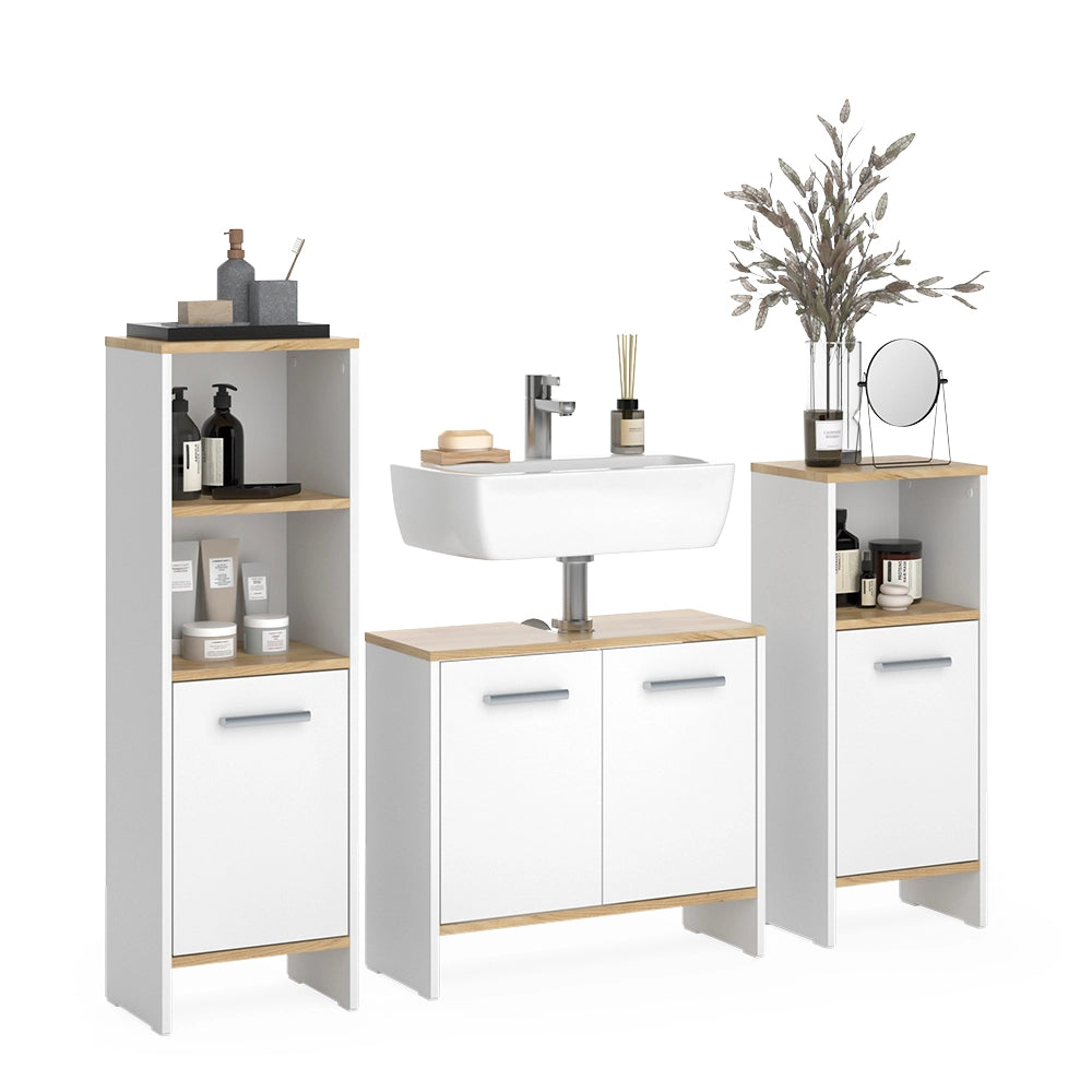 Vicco Set di mobili da bagno Rovere bianco/dorato 3 pezzi