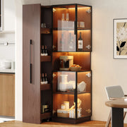 Vetrina alta in MDF effetto noce con LED e ripiani estraibili