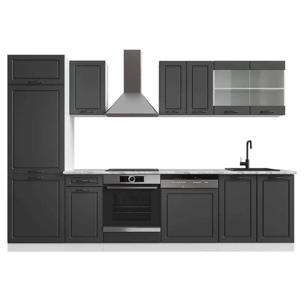 Cucina componibile R-Line Antracite rustico/Bianco 300 cm senza piano di lavoro Vicco