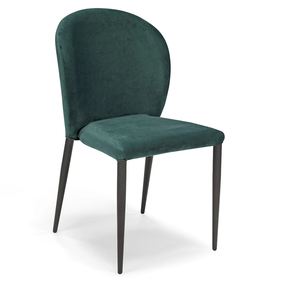 Set 6 sedie da pranzo imbottite in velluto GHIBLI LUX MADE IN ITALY, schienale a poltroncina, gambe robuste in metallo, design moderno, tessuto idrorepellente, colore Verde Petrolio