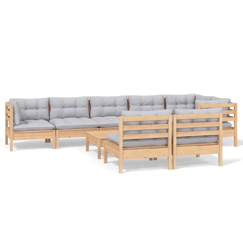 Set Divani da Giardino 9 pz con Cuscini Grigi Massello di Pino 3096459
