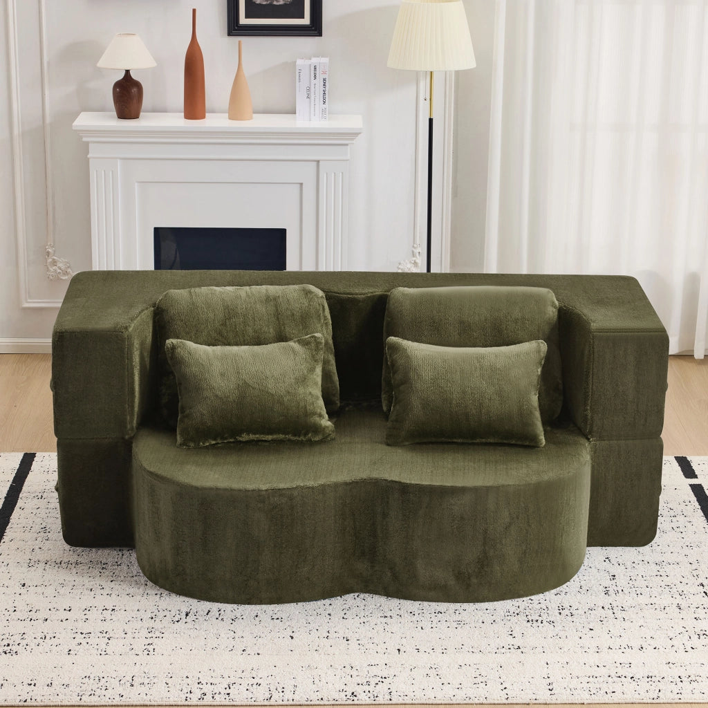 DIVANO Letto Pieghevole 2 in 1 Verde in Schiuma e Molle con 4 Cuscini