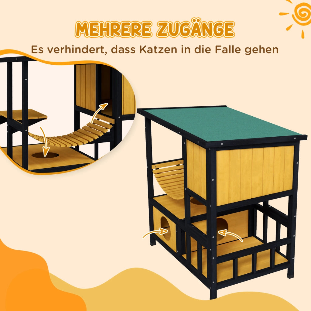 Casetta per Gatti con Rampa e Piattaforma ¨C Zephmum ¨C Verde 84.5x60x88 cm