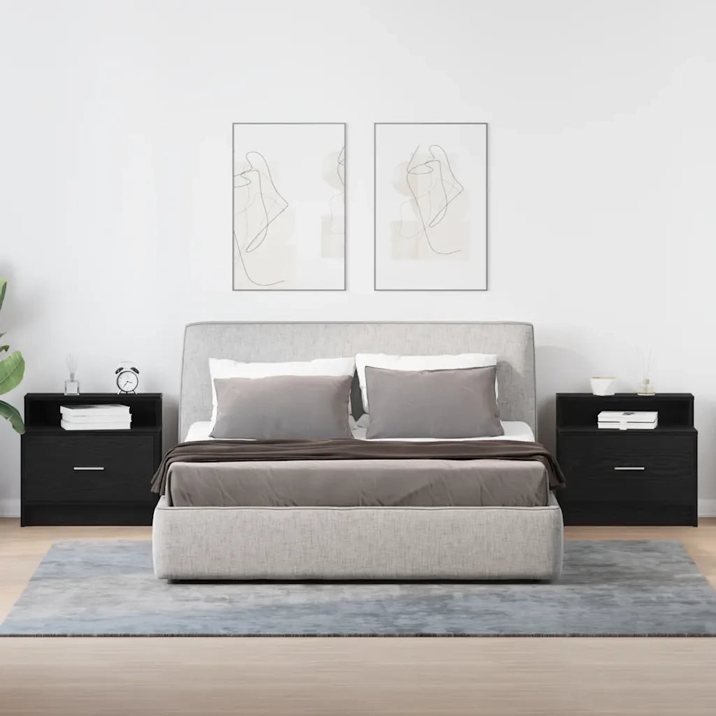 Set di 2 Comodini | Armadio da Notte | Mobiletto da notte con Cassetto Rovere Nero 51x31x47 cm