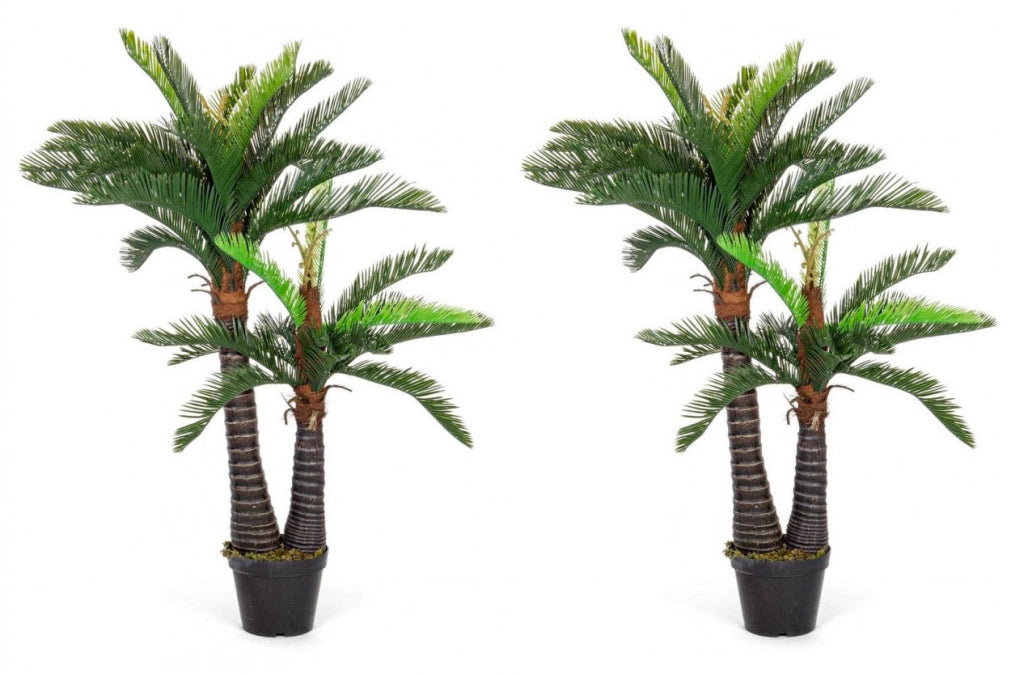 Set 2 Piante Artificiali Palma altezza 150 cm in Plastica con Vasi Verde
