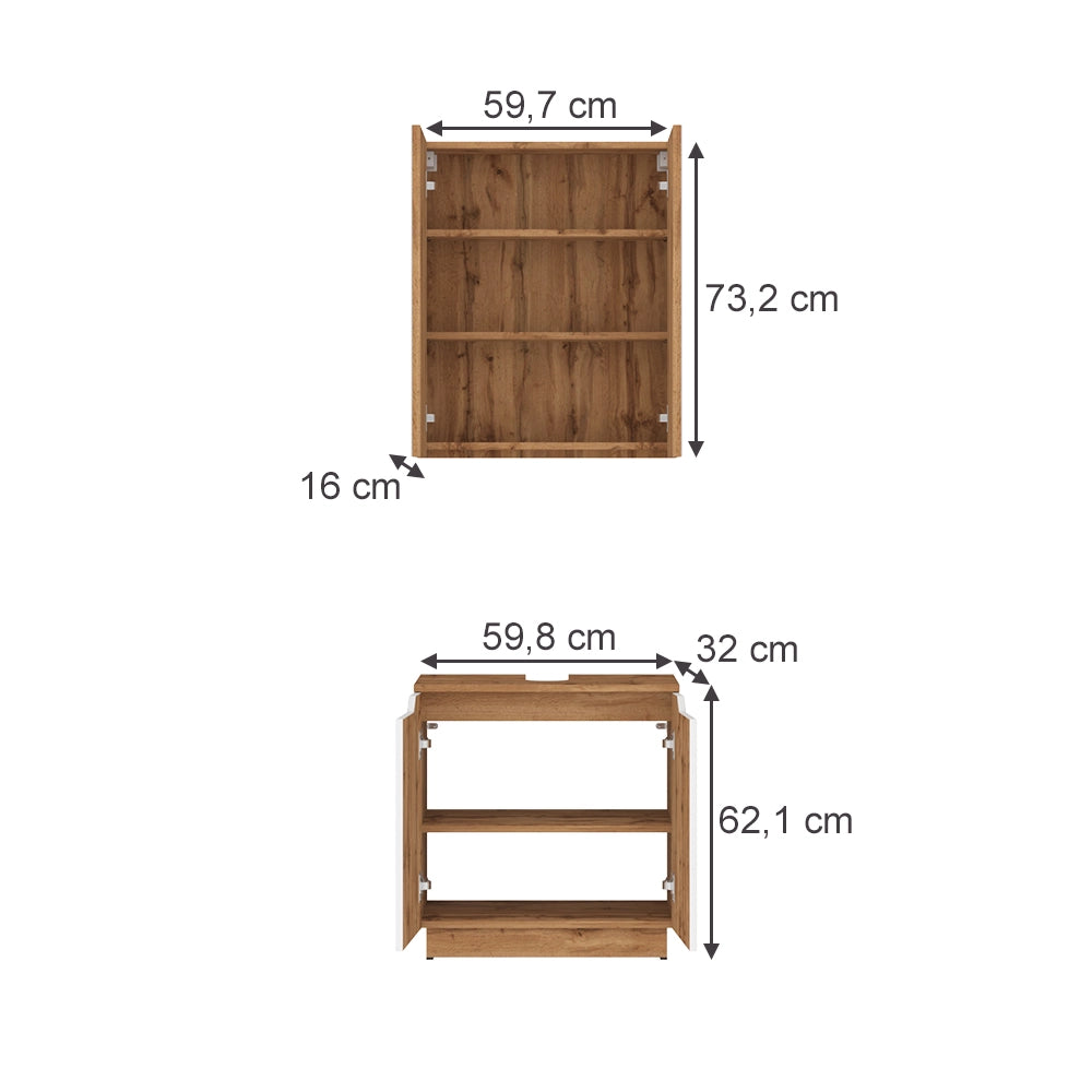 Vicco Set di mobili da bagno Rovere/bianco a strisce 2 parti