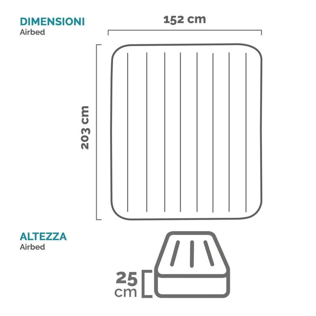 MATERASSO GONFIABILE DOWNY QUEEN DOPPIO CON POMPA INCORPORATA  cm.203x152x25h.  peso kg.4,50 (64763)    INTEX