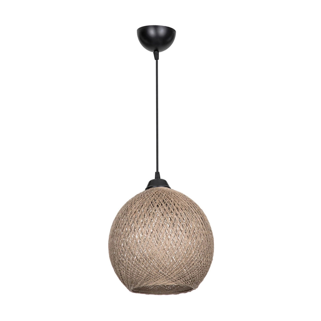 Lampada a Sospensione 'Lisburn' con Paralume a Globo in Iuta - Nero/Naturale [lux.pro]