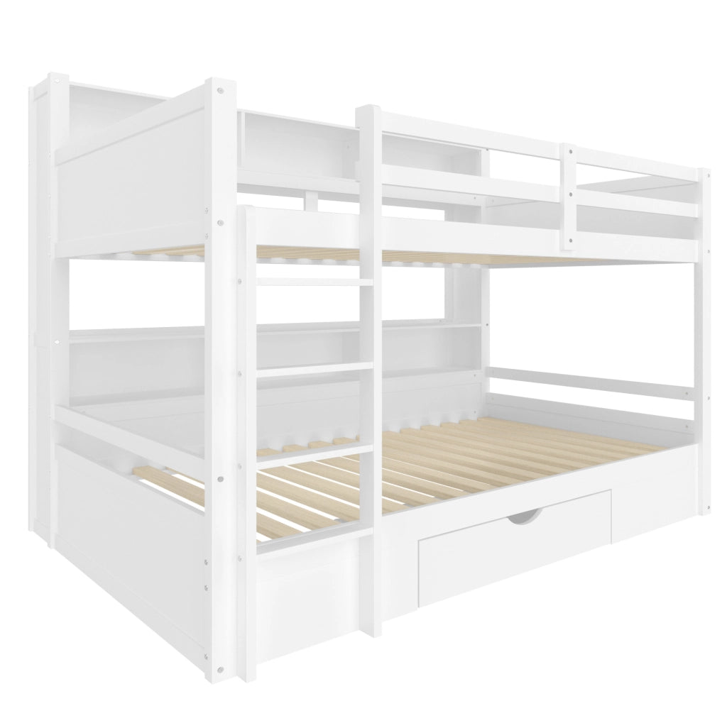Letto a castello 90x200 cm con cassetto e vani portaoggetti; legno; bianco (Senza materasso)