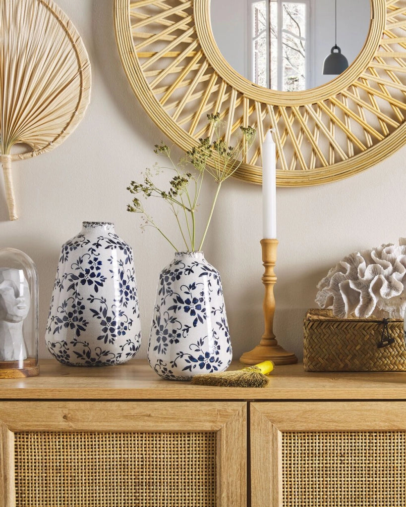 Vaso per fiori in gres porcellanato bianco e blu effetto invecchiato vaso per interni 25 cm