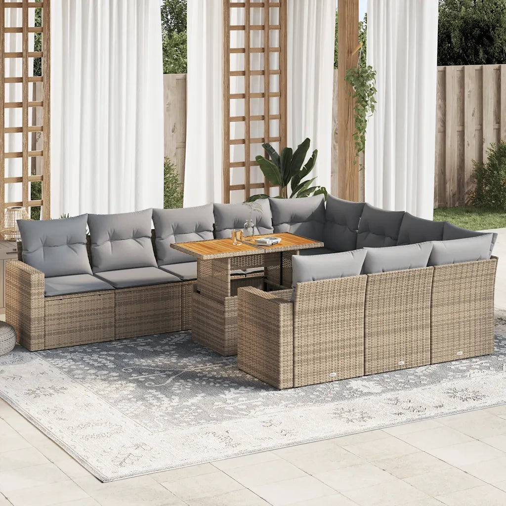 Set Divani da Giardino 11 pz con Cuscini Beige in Polyrattan 3327090
