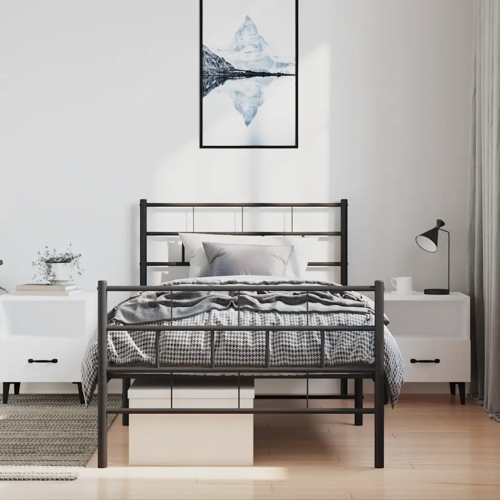 Giroletto con Testiera e Pediera Metallo Nero 100x190 cm 355671