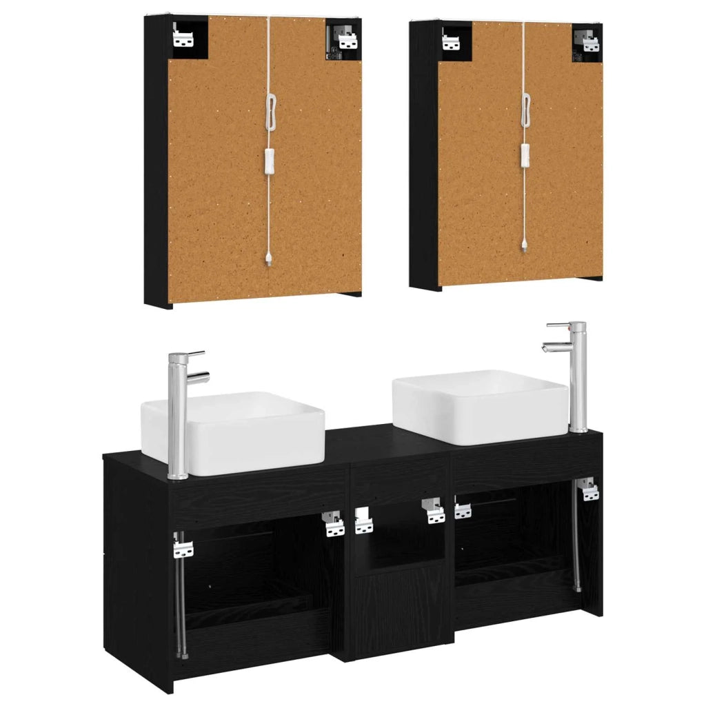 Set di mobili per il bagno 5 pcs Rovere Nero 3406768
