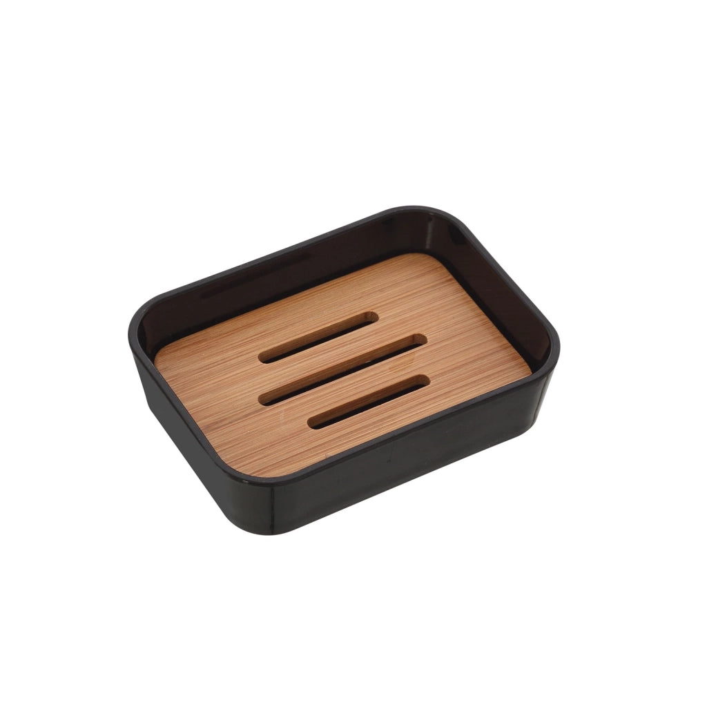 Set completo 4 accessori bagno nero effetto legno | Bamboo