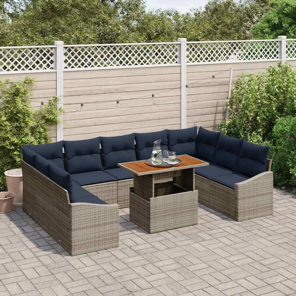 Set Divano da Giardino 10 pcs Grigio Poly Rattan 3358621