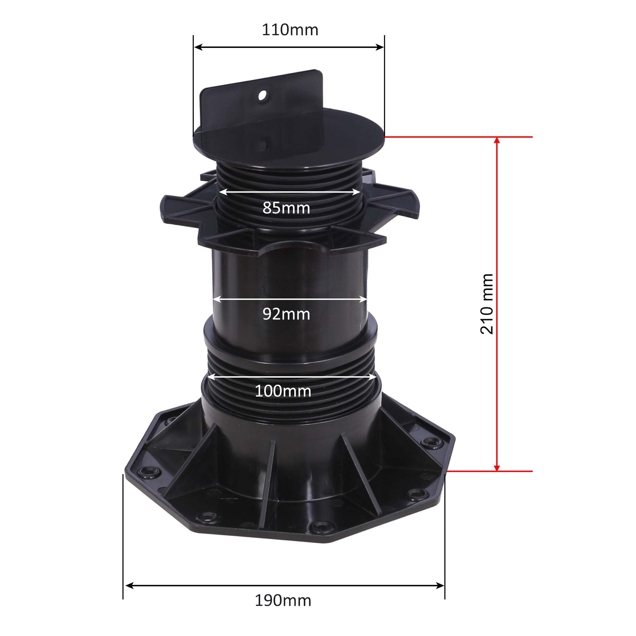 Set 20 supporti per pavimenti galleggianti Altezza regolabile 140-210mm Max 2700 kg Piedini per decking