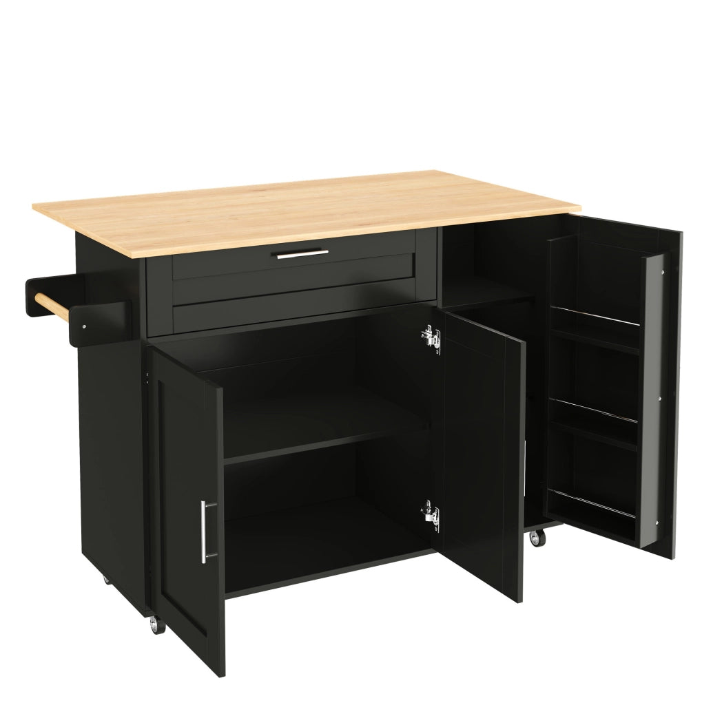 Carrello da cucina 132.5x44(70)x90 cm con piano di lavoro pieghevole; MDF; nero e naturale