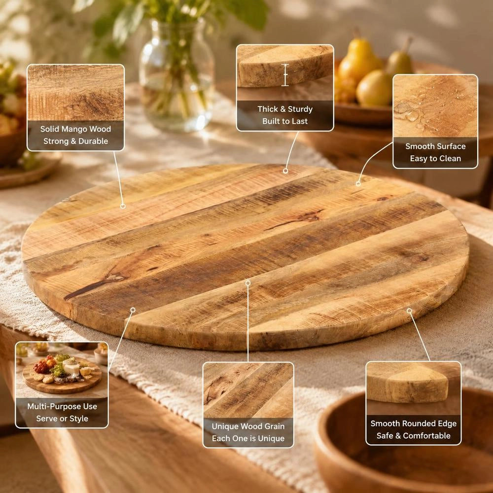 Tabletop 70x2.5 Cm Round Rough Solid Mango Wood