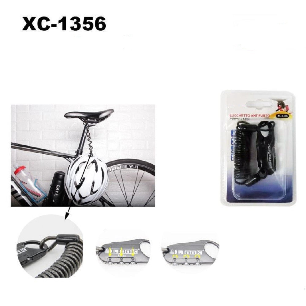 Trade Shop - Lucchetto Antifurto Cavo A Molla Spirale Per Moto Bici Casco Combinazione Xc1356 -