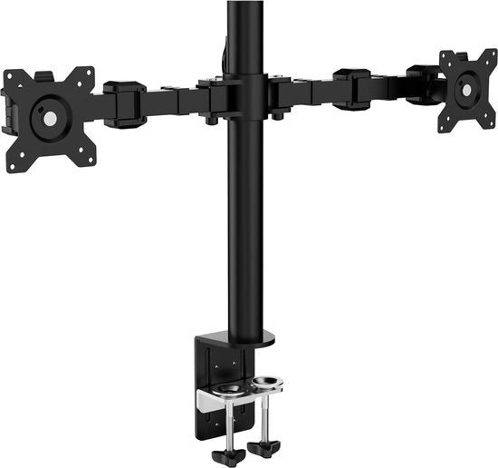 Supporto per due monitor con regolazione di altezza, inclinazione e organizzatore di cavi - rotazione 360 gradi - nero - 33 a 76 cm