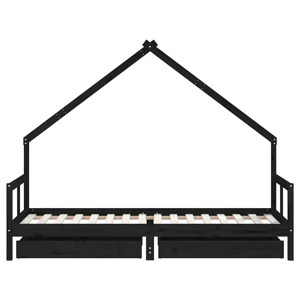 Giroletto Bambini | Letto Infantile | Lettino con Cassetti Nero 80x200cm Massello di Pino