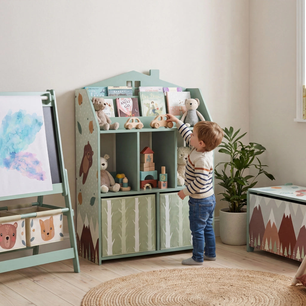 Scaffale Bambini con Cassetti Tessuto ¨C zephmum ¨C Verde 90x30x120