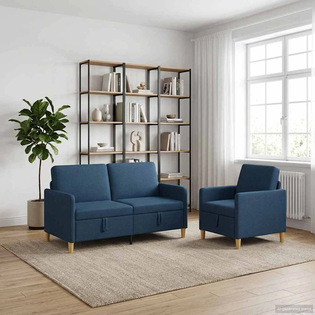 Set di Divani con Storage 2 pz Blu Poliestere 3429184