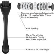 Dermorollatore per Microneedling - 0,5mm - Applicazione per la Crescita dei Capelli e la Riduzione della Barba - Roller per il Viso - Apparato per la Mesoterapia contro le Rughette e la Faccialift - Nero