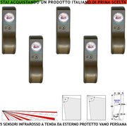 Sensore di Movimento Infrarosso Tenda Esterno Cinque Pezzi Marroni Per Vano Persiana Dual Pir Rilevano Estranei Inviano Allarme Portata 8 MT 60° Vert. 7° Oriz. Alim. 12 V Assorb. 10 mA Cover ABS IP31