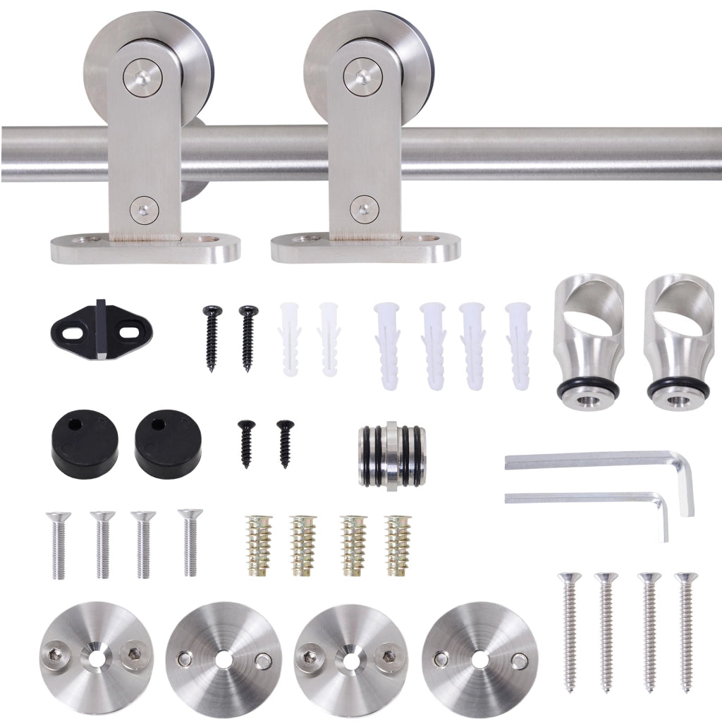 Kit di Ferramenta per Porta Scorrevole in Legno ¨C Minimal ¨C Acciaio Inox ?2,5x200 cm Argento