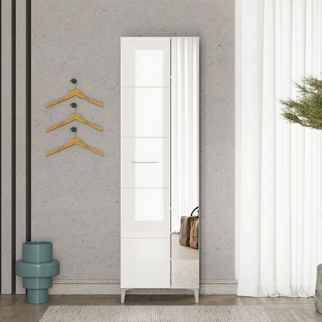 Armadio Camera da Letto Lomazzo, Guardaroba 2 Ante Appendiabiti, 58x195h cm Bianco
