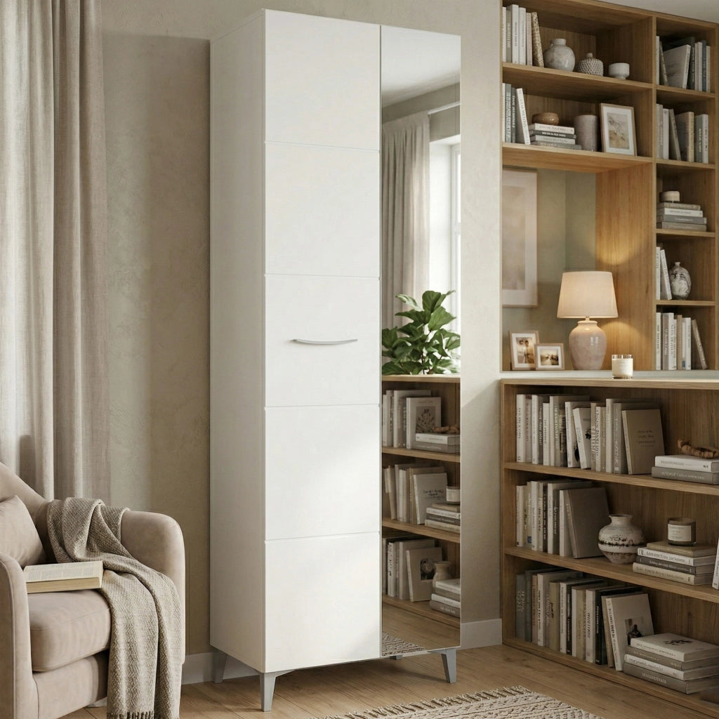 Armadio Camera da Letto Lomazzo, Guardaroba 2 Ante Appendiabiti, 58x195h cm Bianco