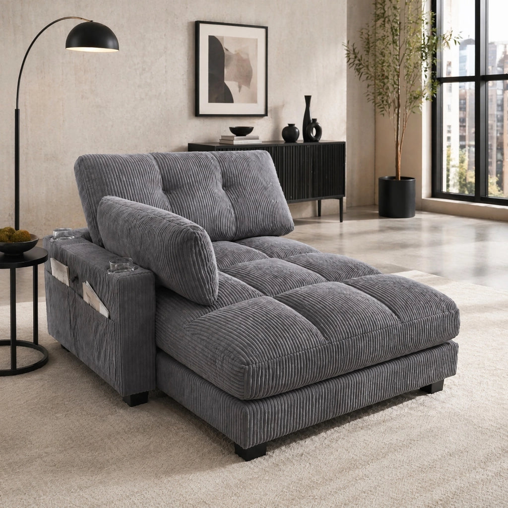 POLTRONA Relax 140x112x81 cm Tessuto a coste Grigio con portabicchieri e USB
