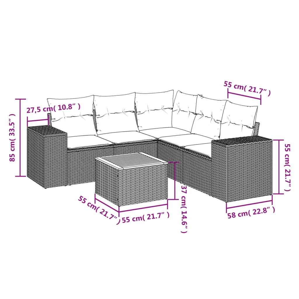 Set Divano da Giardino 6 pz con Cuscini Nero in Polyrattan 3225440