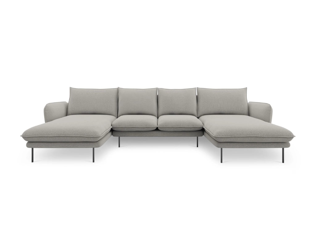 Cosmopolitan Design - Divano panoramico "Vienna" 6 posti in tessuto strutturato grigio chiaro 