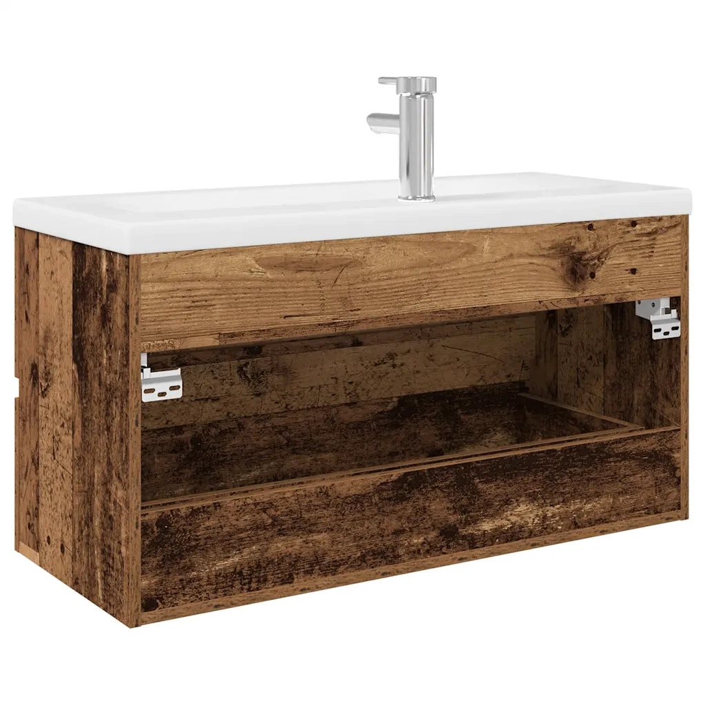 Mobile da Bagno con Lavabo Integrato e Rubinetto Legno Antico 3328935