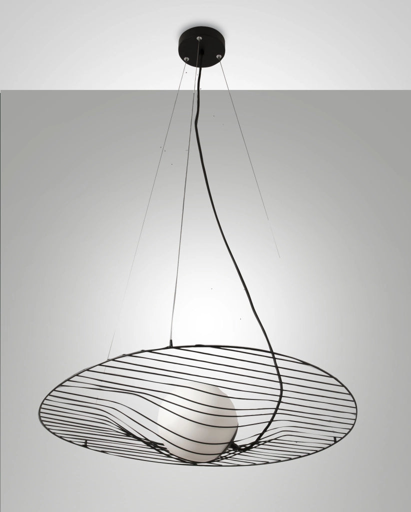 Homa Lampada a Sospensione in Metallo e Vetro Soffiato Nero, Attacco E27 40W, Design Elegante per Interni IP20, Altezza Regolabile 2000mm