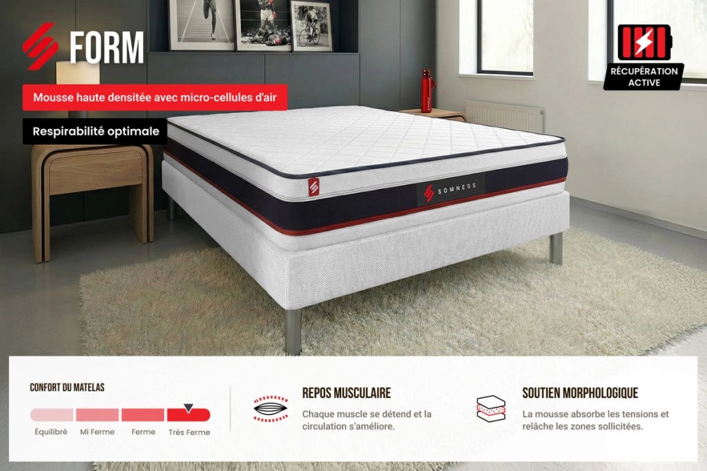Pacchetto letto completo - Materasso 140x190cm + Box spring con doghe (kit) + 2 cuscini + Piumino - Modulo