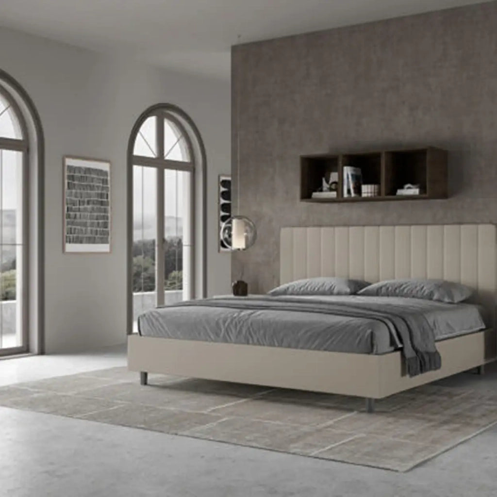 Letto matrimoniale king size senza rete imbottito 200x200 similpelle tortora Agueda