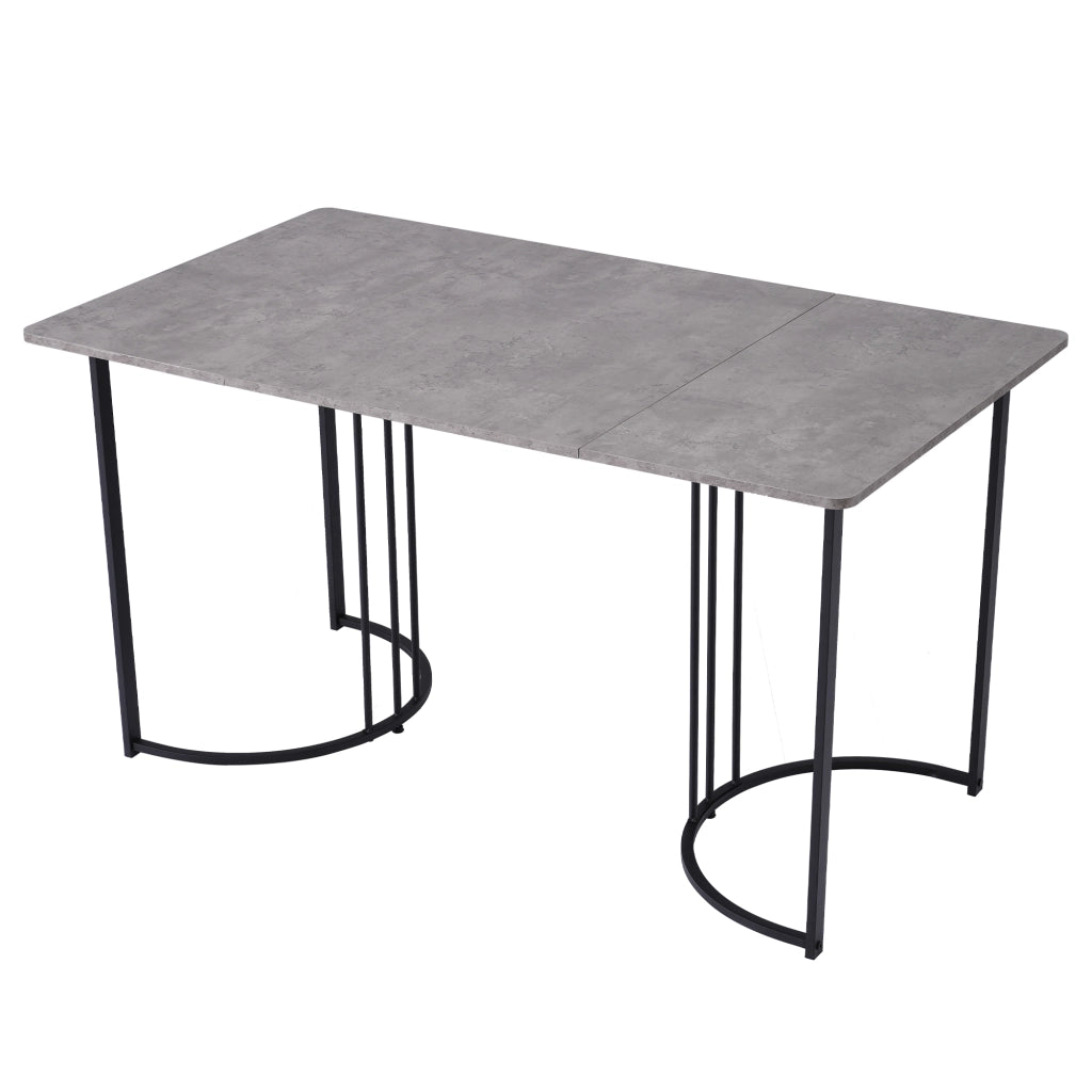 Tavolo da pranzo con 4 sedie, piano effetto marmo, base in metallo, per cucina e sala da pranzo, grigio, 140 × 80 cm